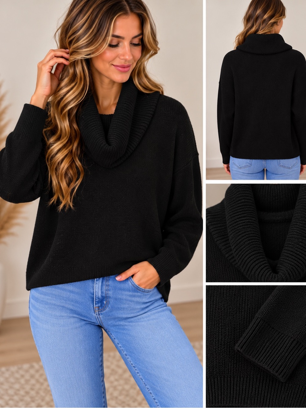 Urban Heritage Black Cowl Neck Sweater
